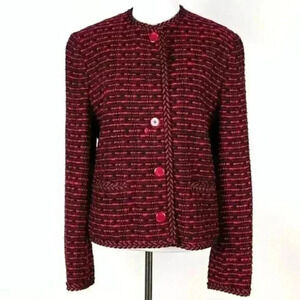 Bleyle blazer sz 10 red black woven 100% silk slub